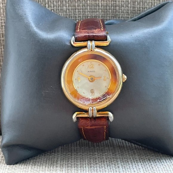 Vintage Fossil Ladies Wrist Watch Brown Leather Band Sold AS IS. for Repair - Picture 4 of 12